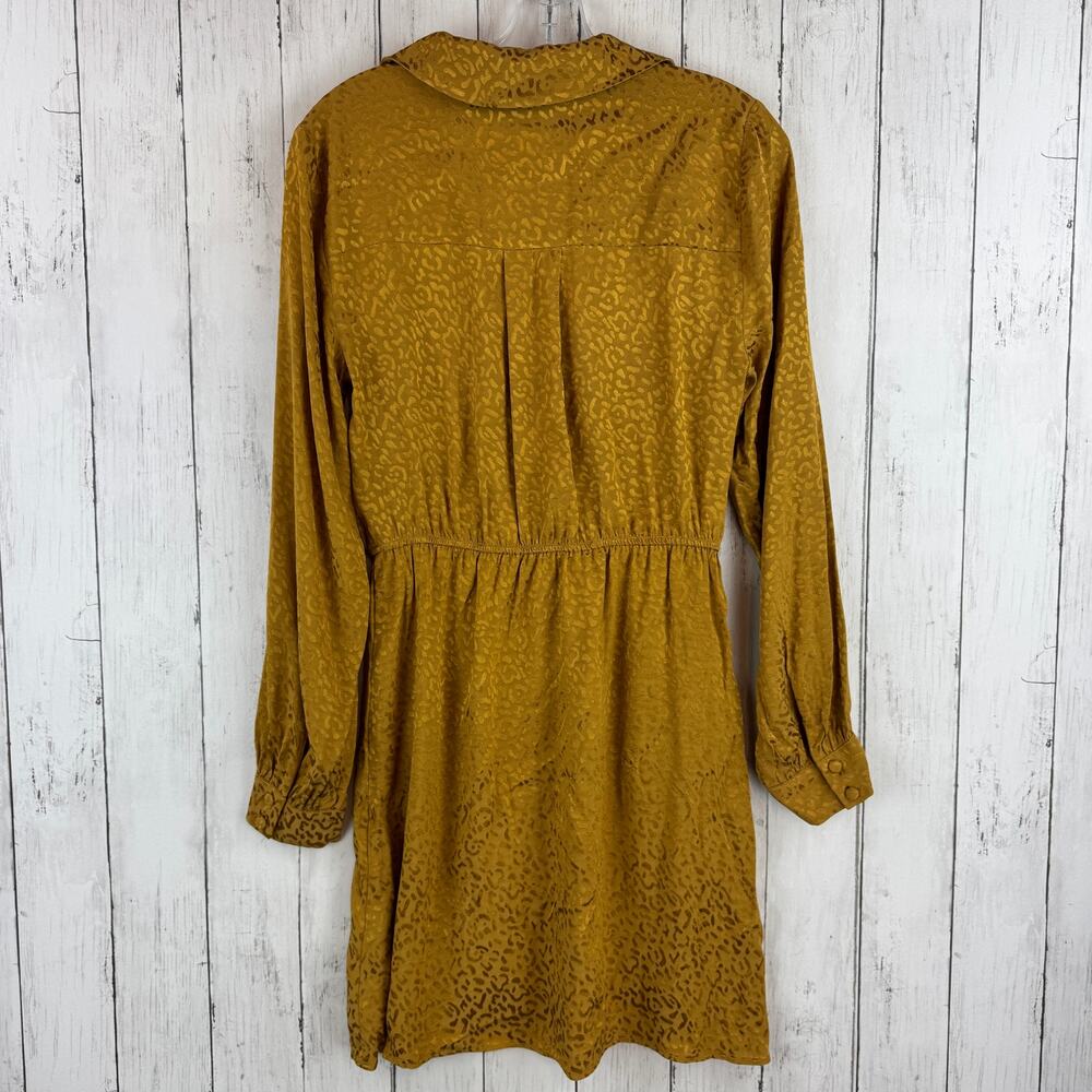 Anthropologie Yellow Gold Metallic Leopard Long Sleeve Mini Dress Size Small - Picture 9 of 15